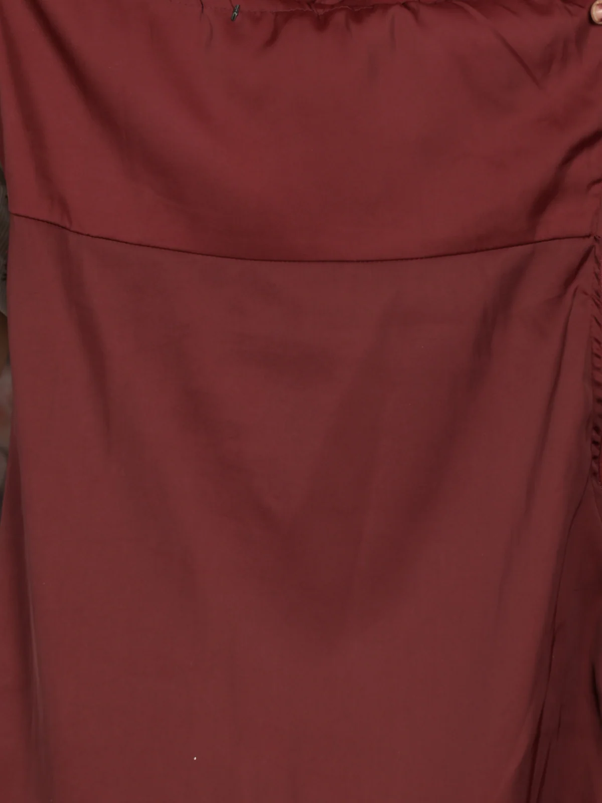 Odette Maroon Polyester Satin Slip Dress for Women - Image 5