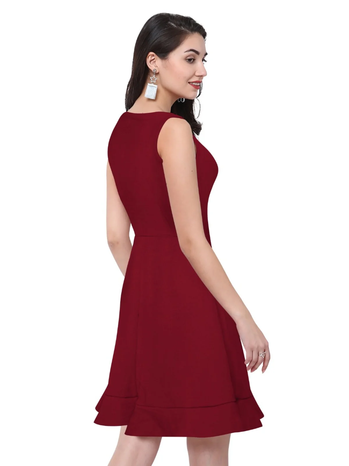 Odette Maroon Polyester Skater  Dress For Women - Image 4