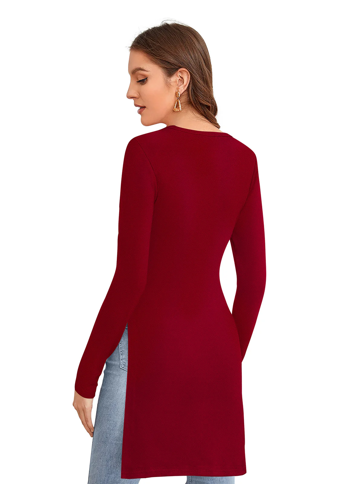 Odette Maroon Polyester Solid Long Top For Women - Image 4
