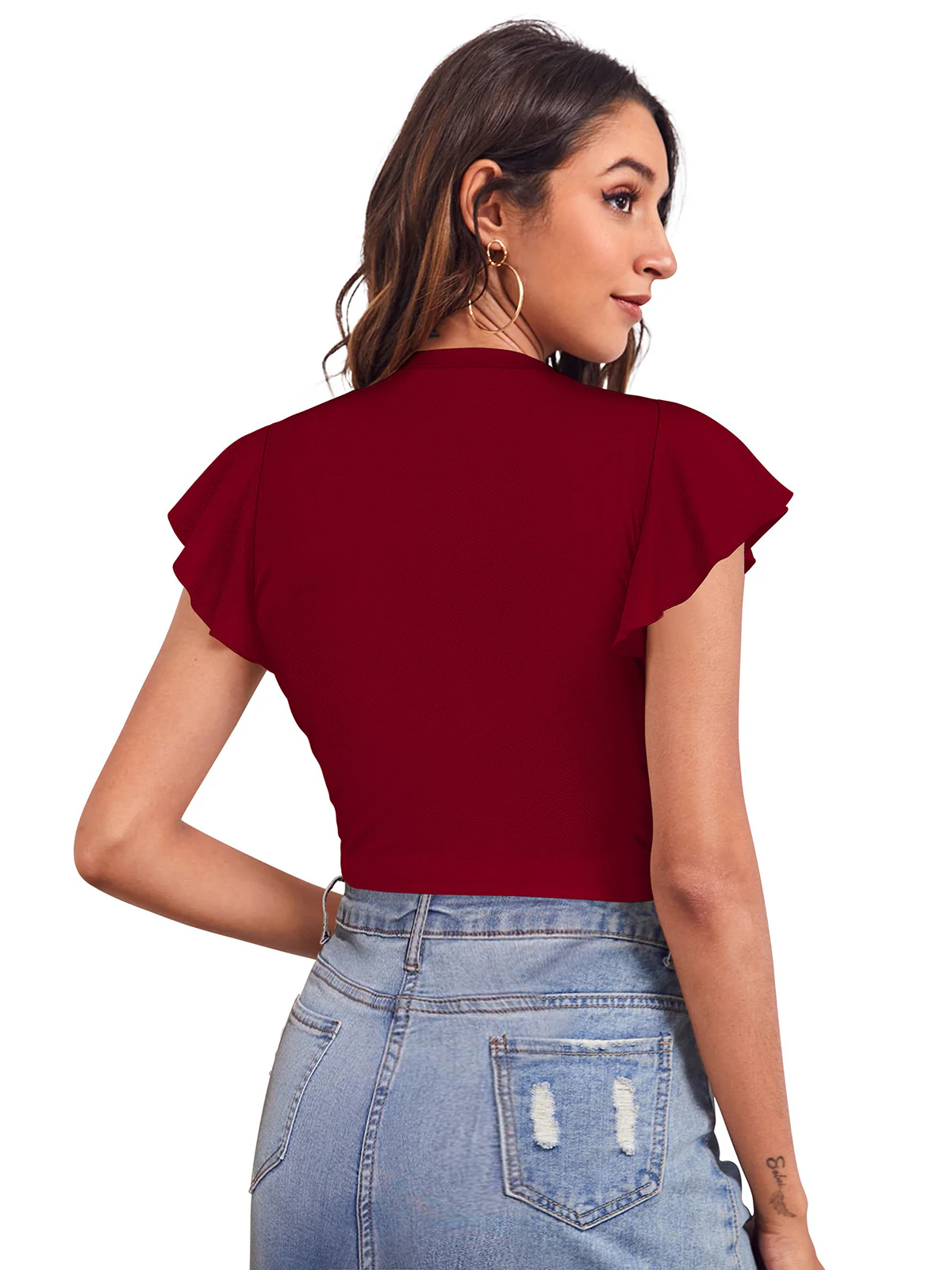 Odette Maroon Polyester Solid Top For Women - Image 4
