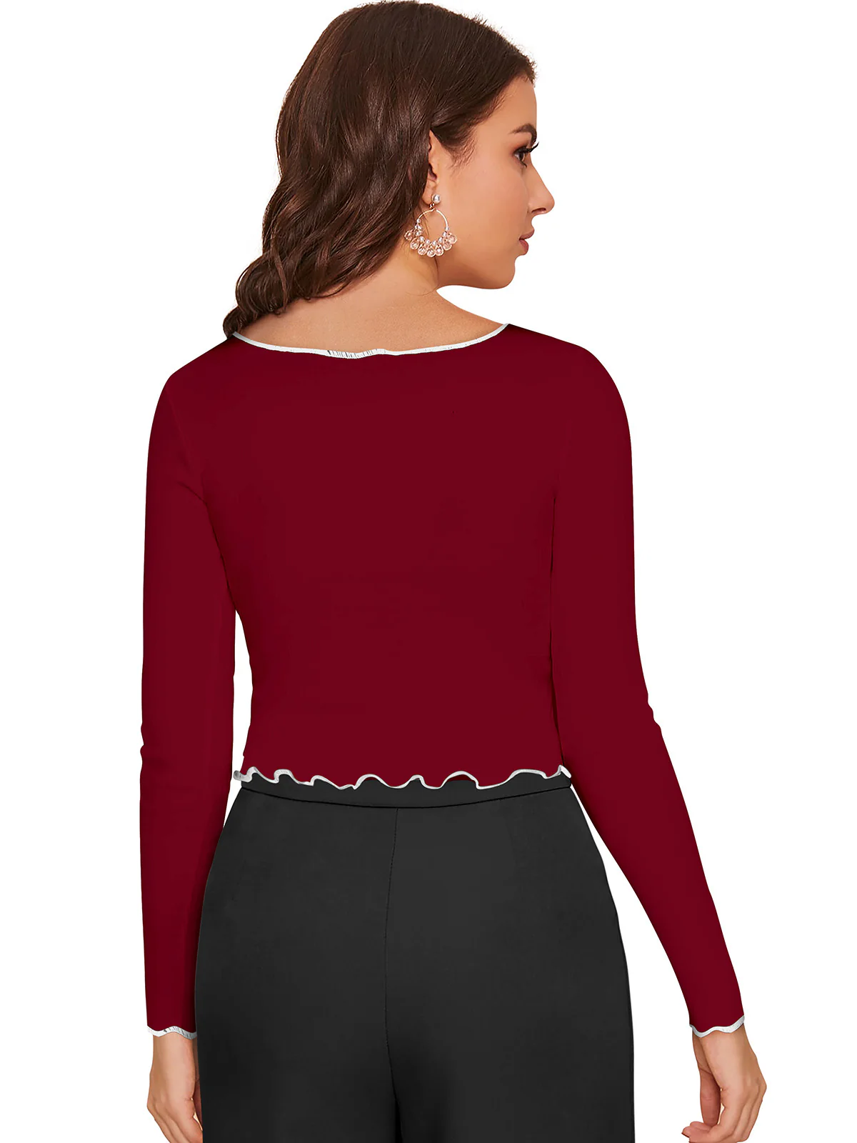 Odette Maroon Polyester Striped Top For Women - Image 4