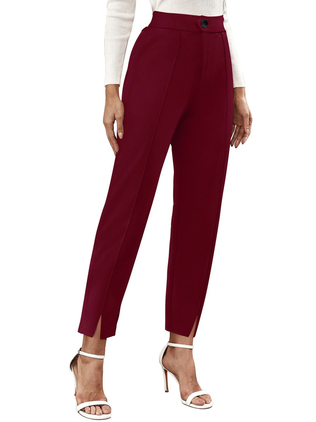 Odette Maroon Polyester Trouser For Women - Image 3