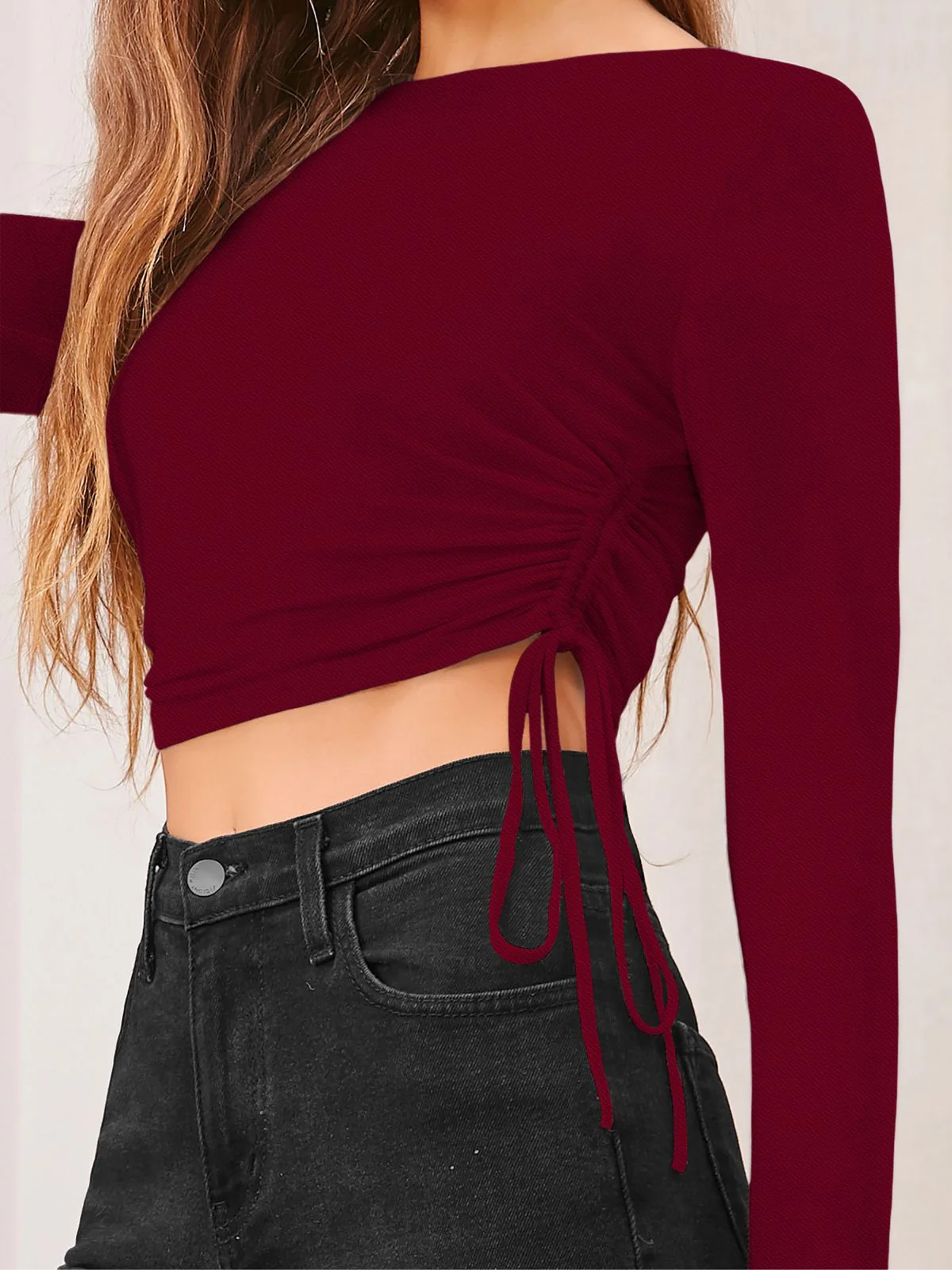 Odette Maroon Polyster Solid Top For Women - Image 5