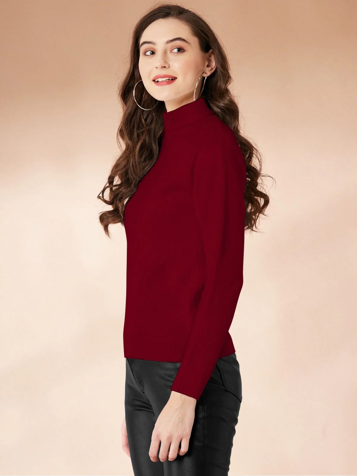 Odette Maroon Polyster Solid Top For Women - Image 3