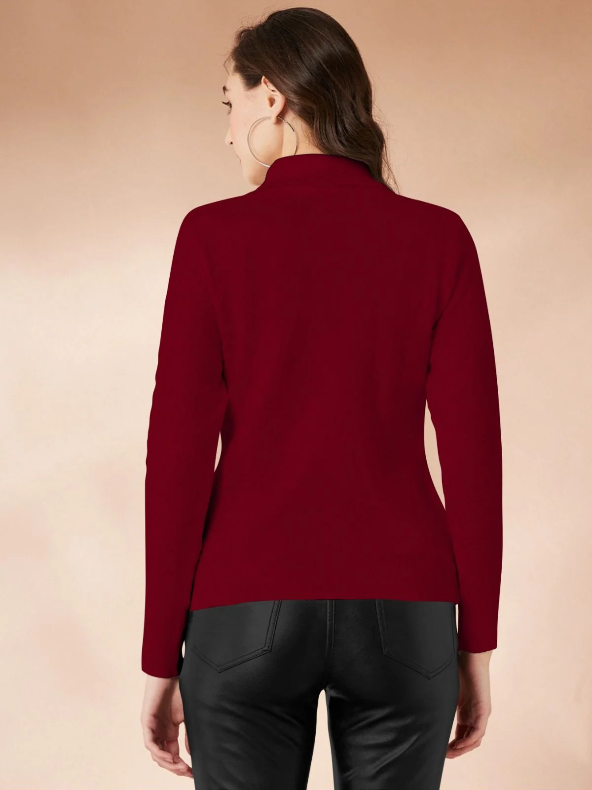 Odette Maroon Polyster Solid Top For Women - Image 4