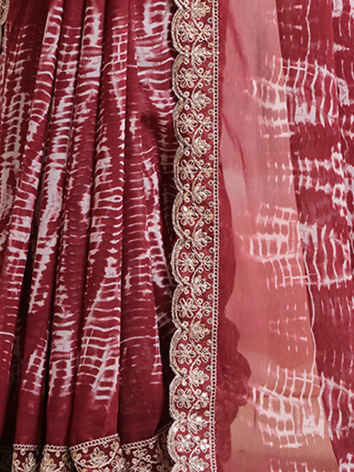 Odette Maroon Printed Georgette  Saree With Unstitched Blouse For Women - Image 8