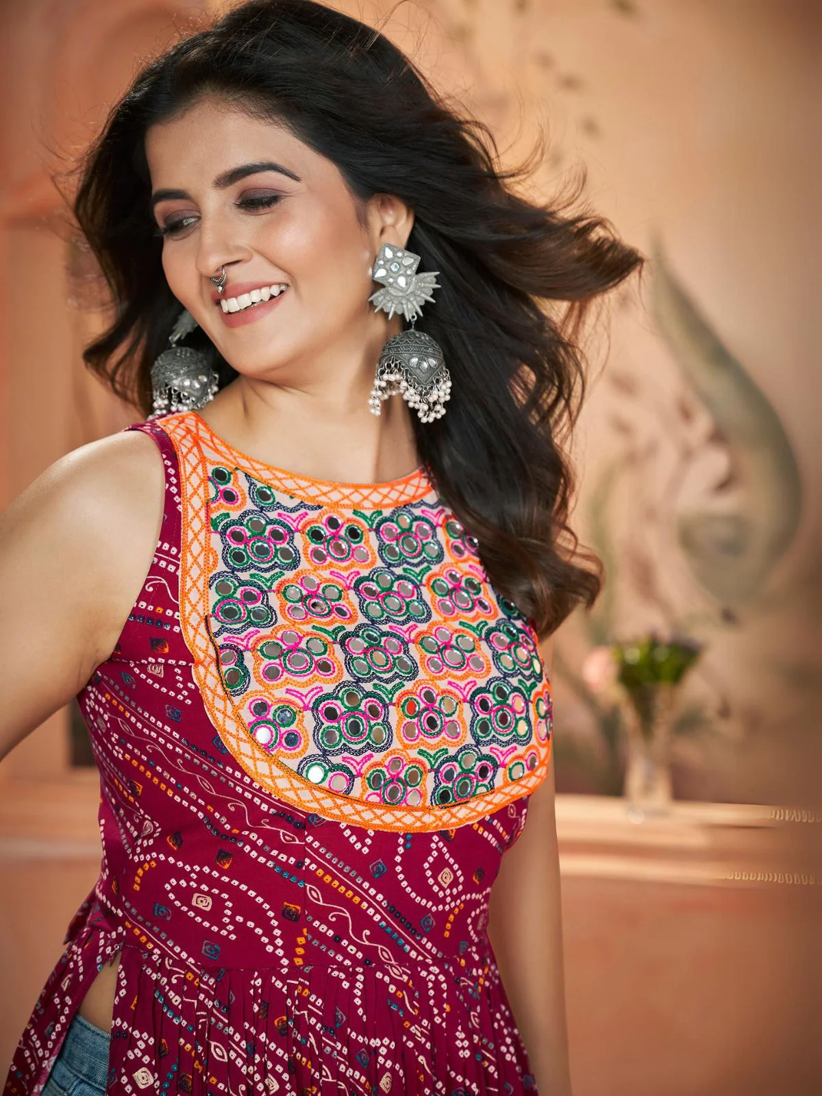 Odette Maroon Printed Rayon Stitched Kurti For Women - Image 4