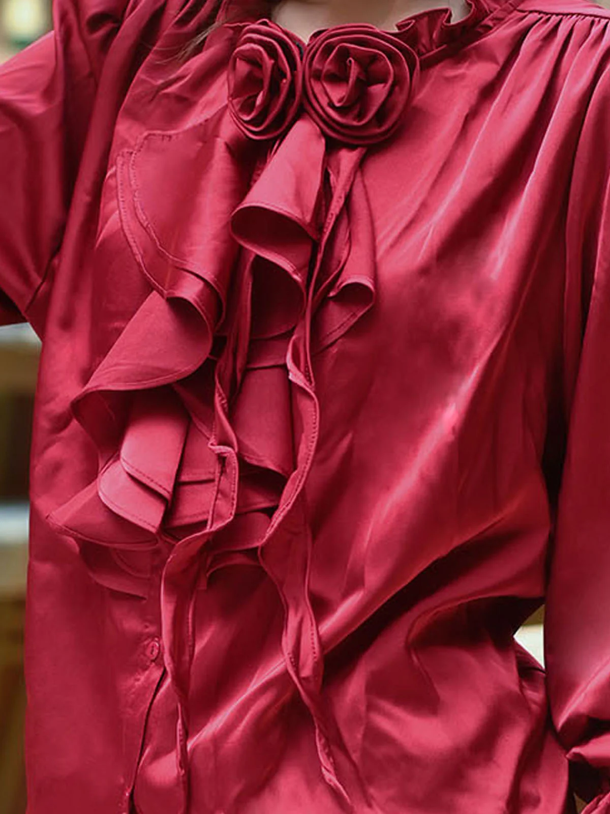 Odette Maroon Satin Solid Top For Women - Image 5
