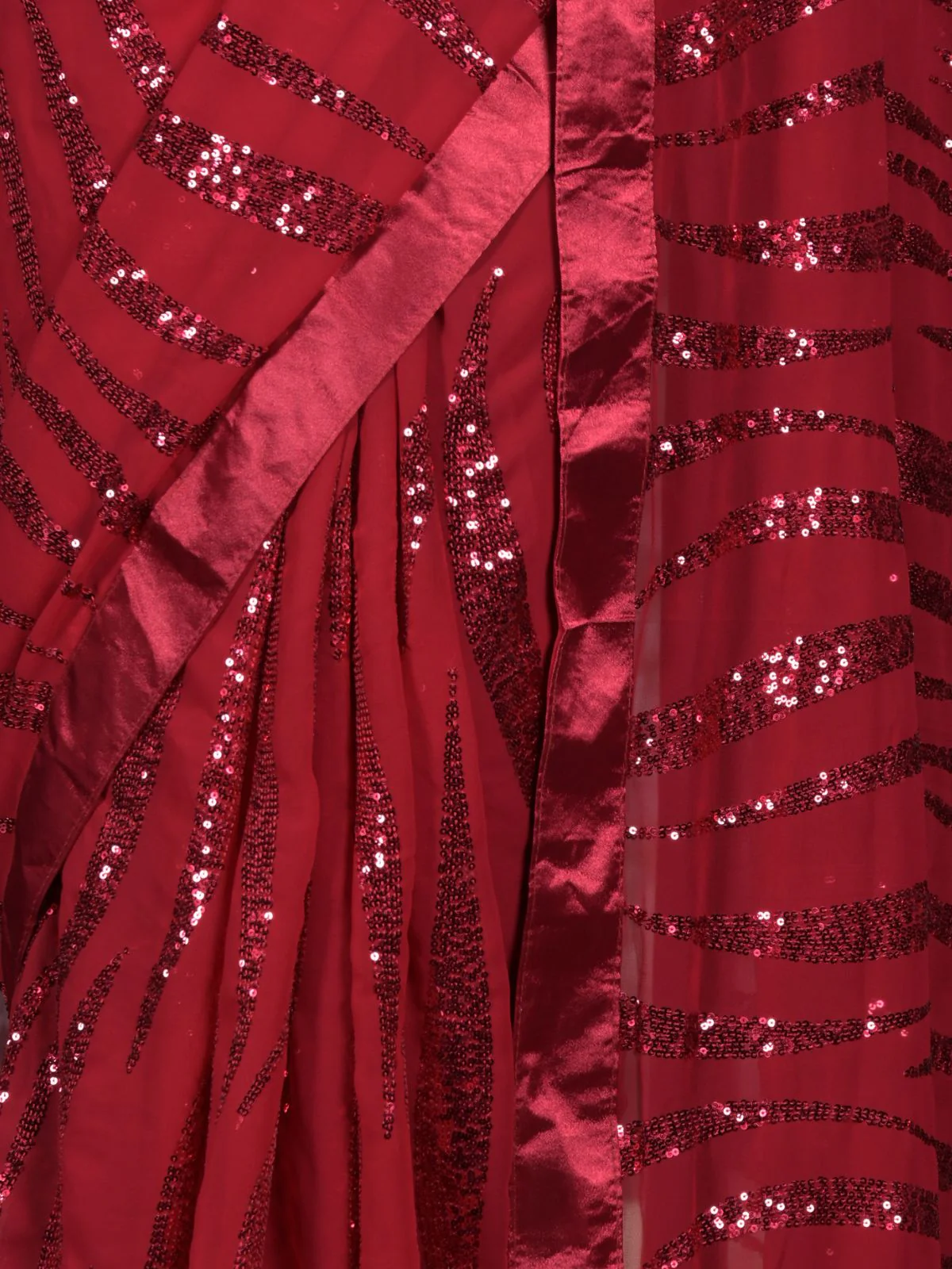 Odette Maroon Sequins Embroidered Georgette Saree with Unstitched Blouse for Women - Image 5