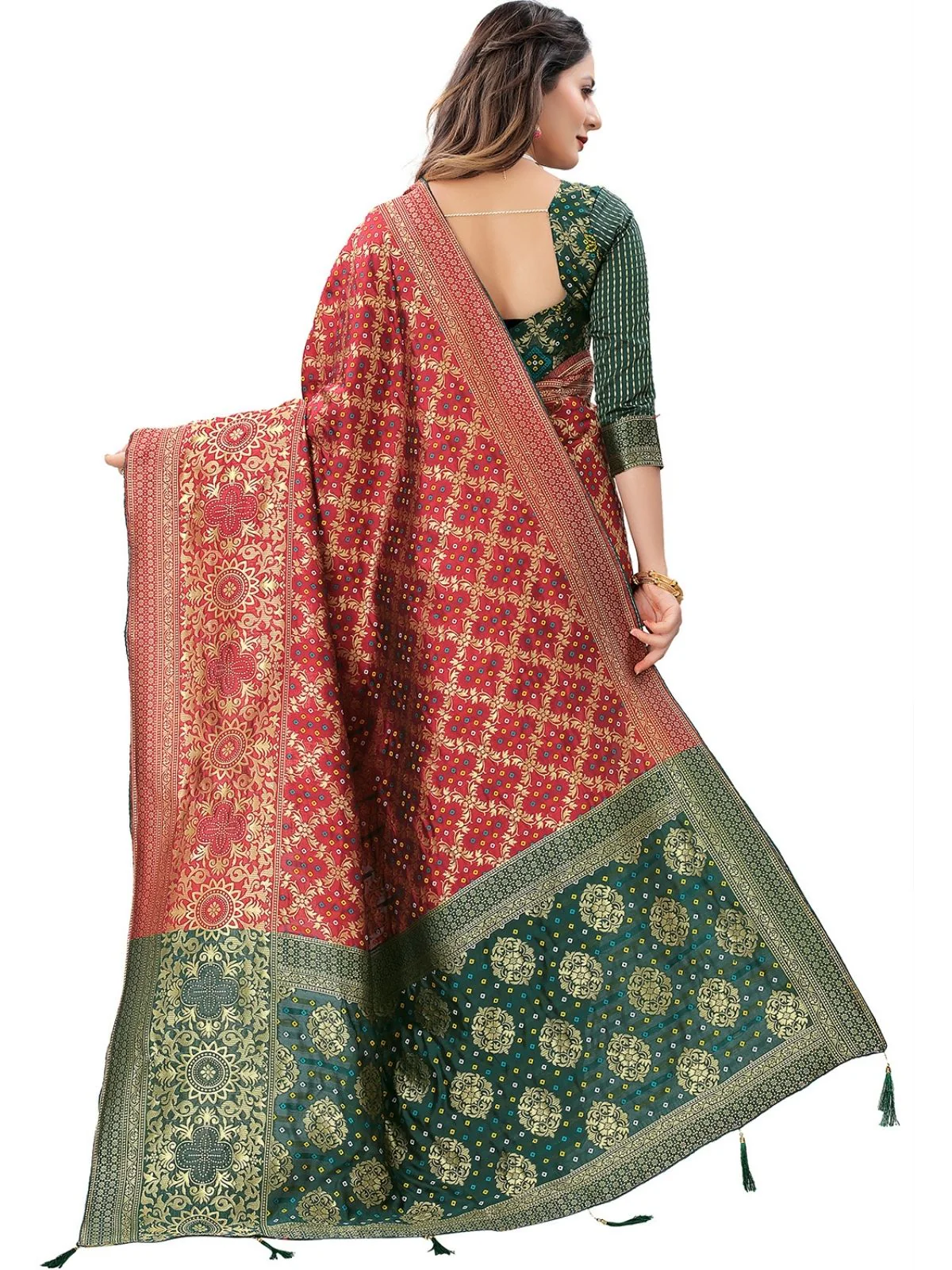 Odette Maroon Silk Blend Embellished Saree For Women - Image 3