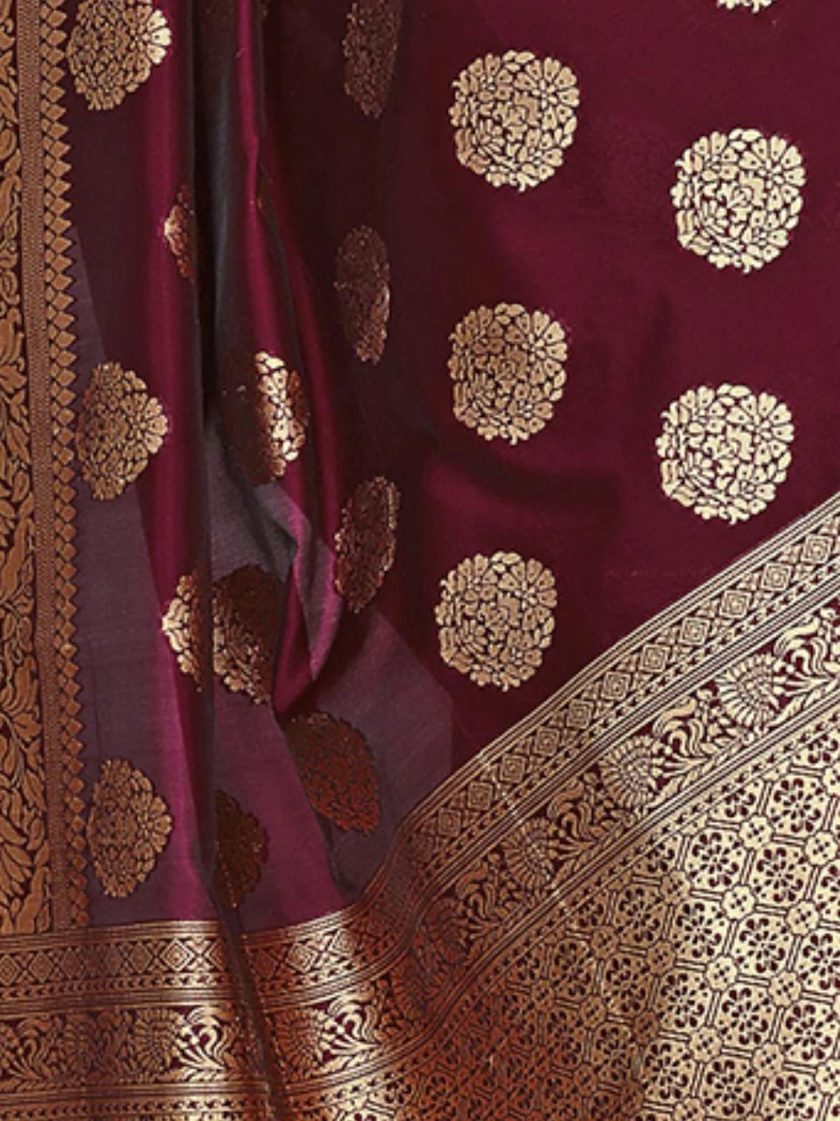 Odette Maroon Silk Blend Embellished Saree For Women - Image 6