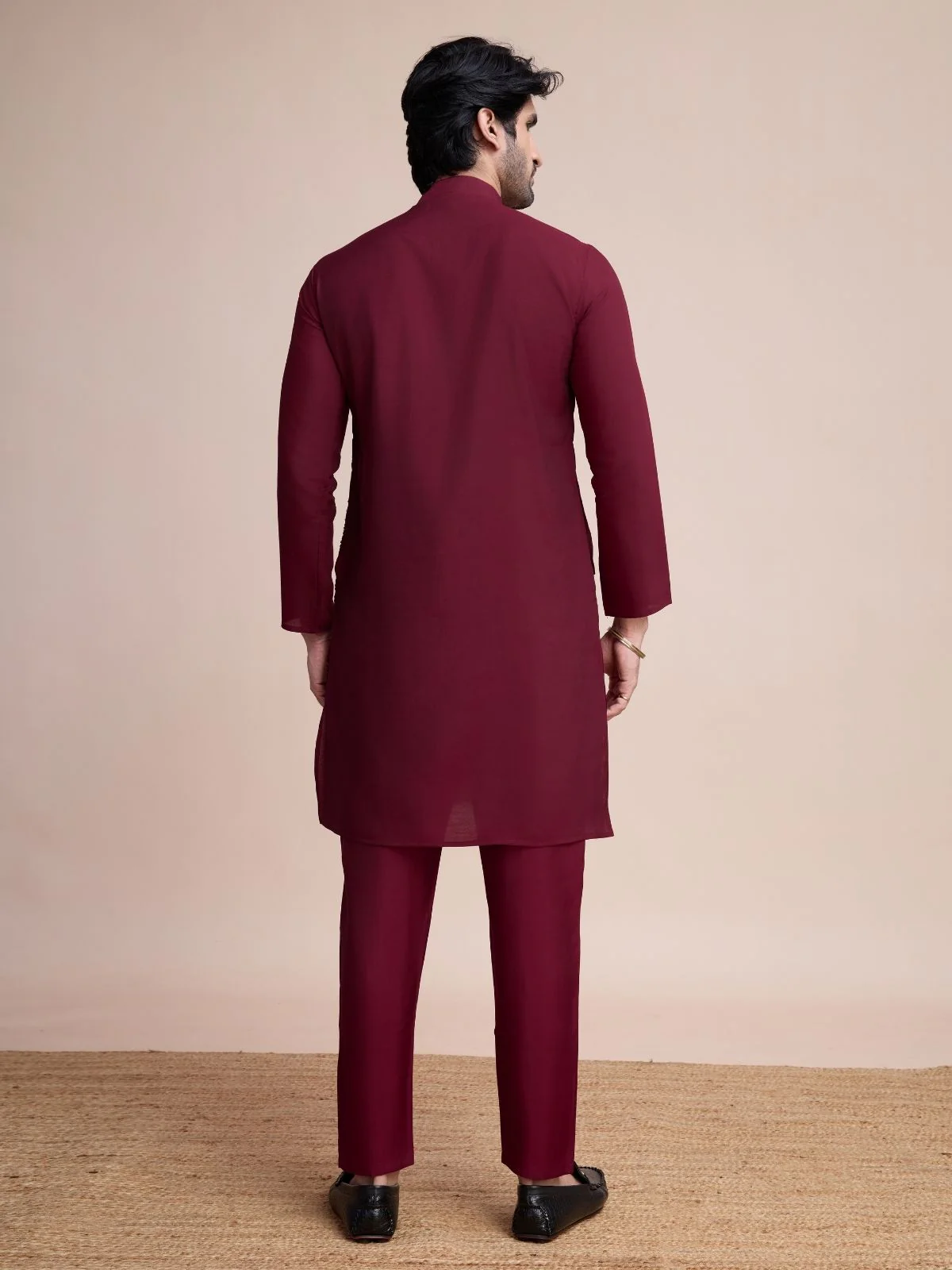 Odette Maroon Silk Blend Embellished Stitched Kurta With Pant For Men - Image 4
