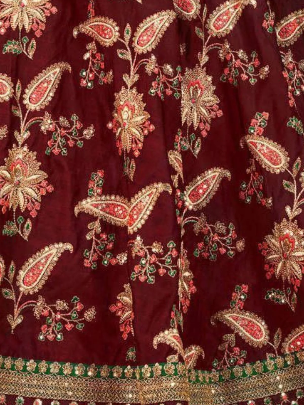 Odette Maroon Silk Blend Embroidered Semi-Stitched lehenga For Women - Image 6