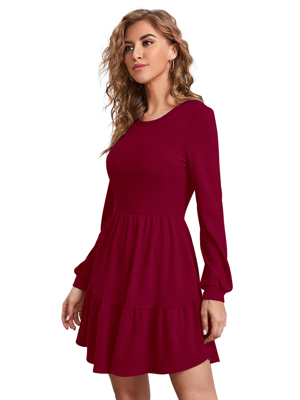 Odette Maroon Skater Knit Fabric Dress For Women - Image 2