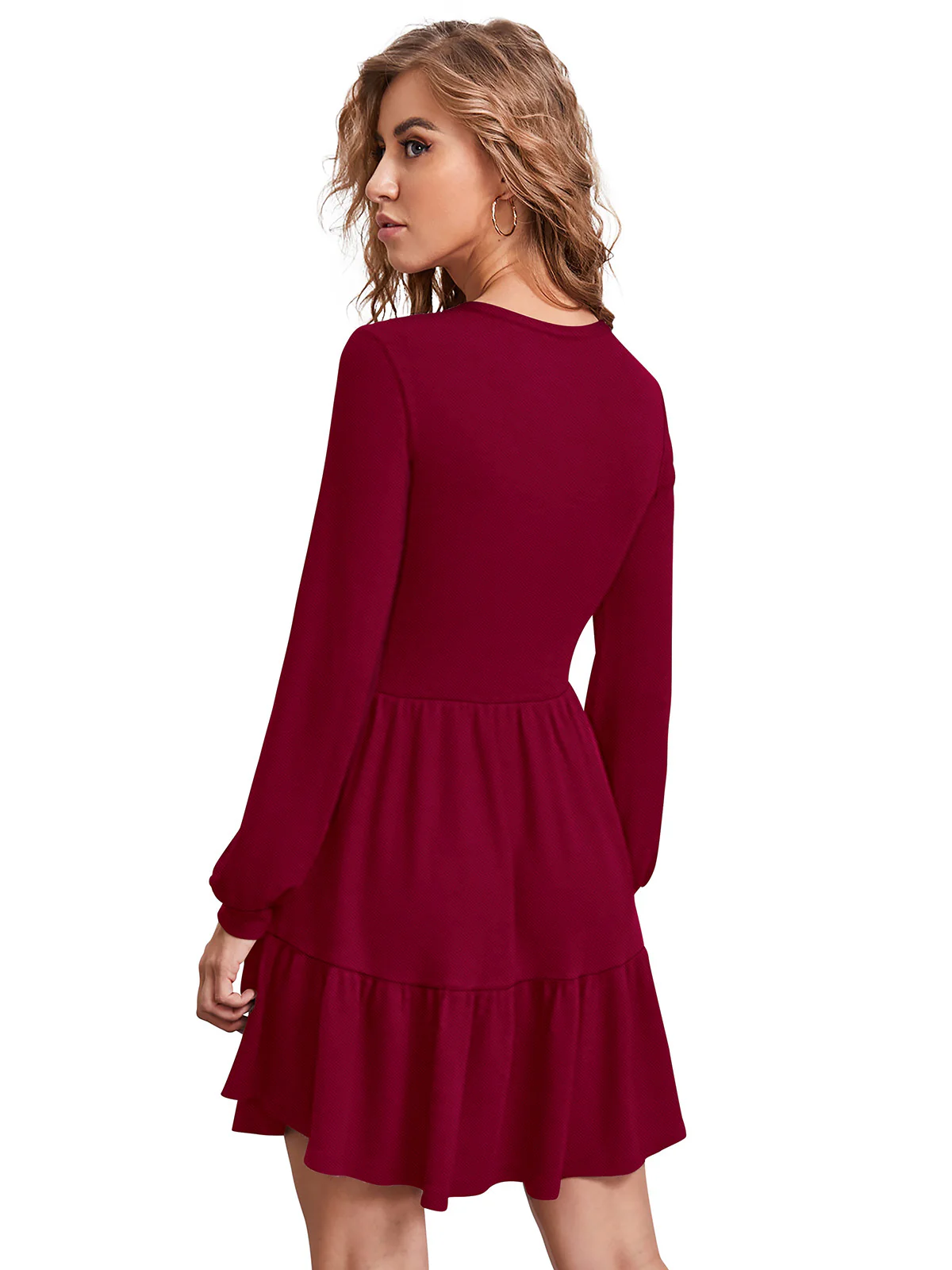 Odette Maroon Skater Knit Fabric Dress For Women - Image 3
