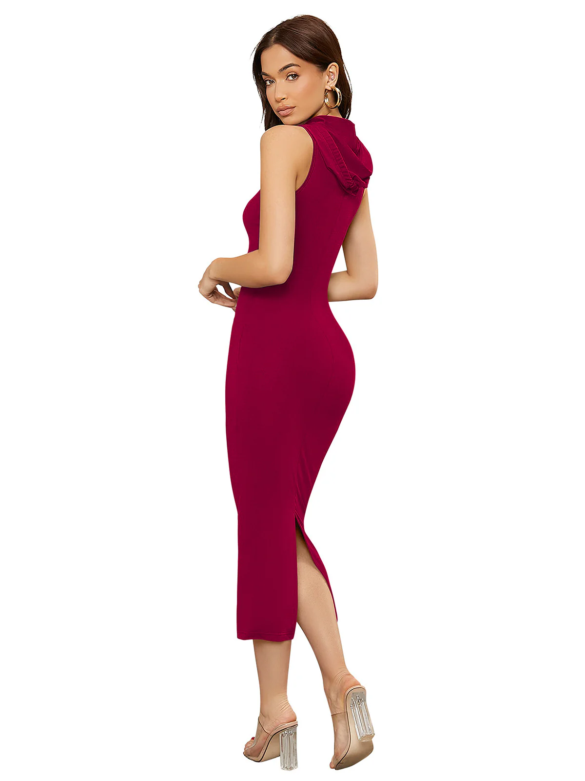 Odette Maroon Bodycon Knit Fabric Dress For Women - Image 4