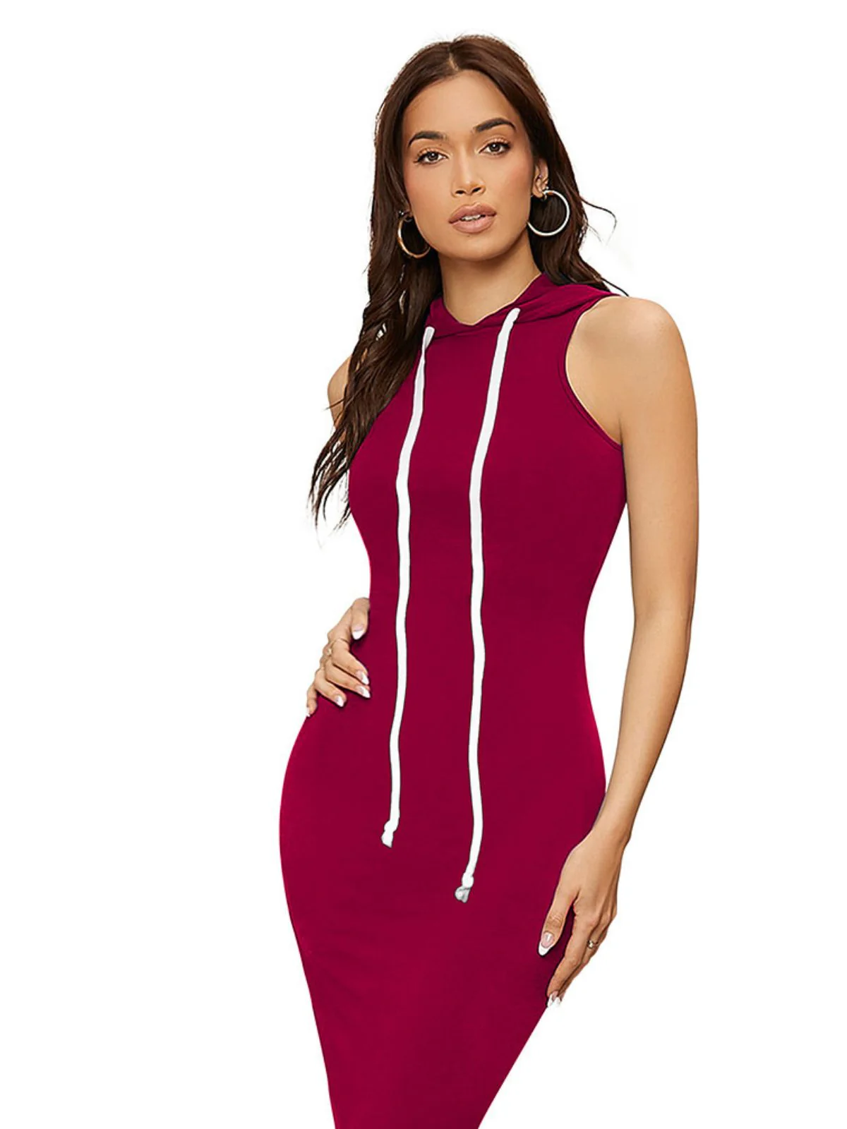 Odette Maroon Bodycon Knit Fabric Dress For Women - Image 5