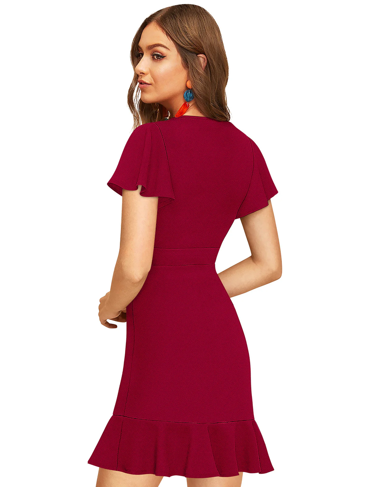 Odette Maroon Knit Fabric Dress For Women - Image 4