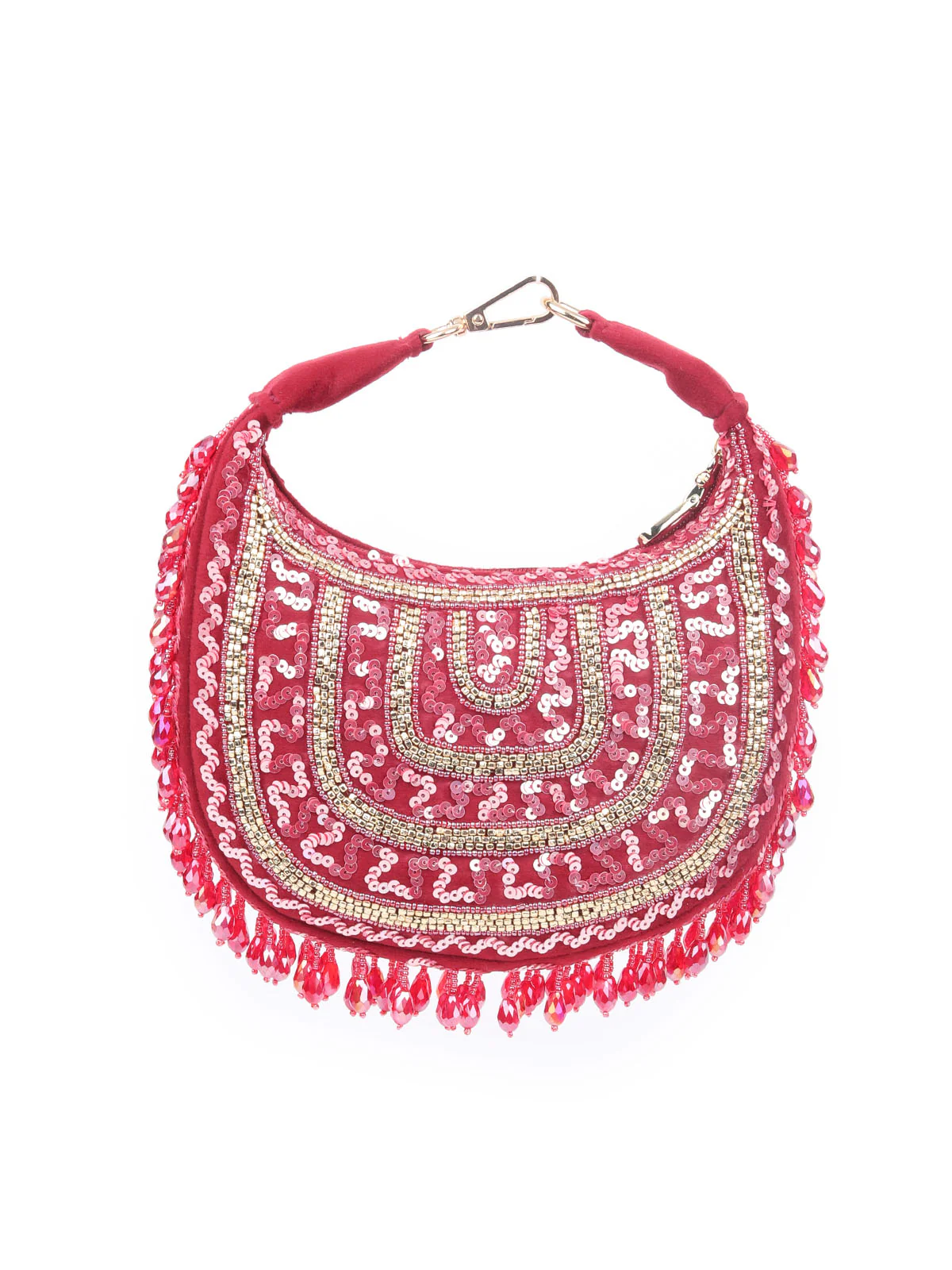 Odette Maroon Suede Bead And Sequins Hand Bag For Women - Image 3