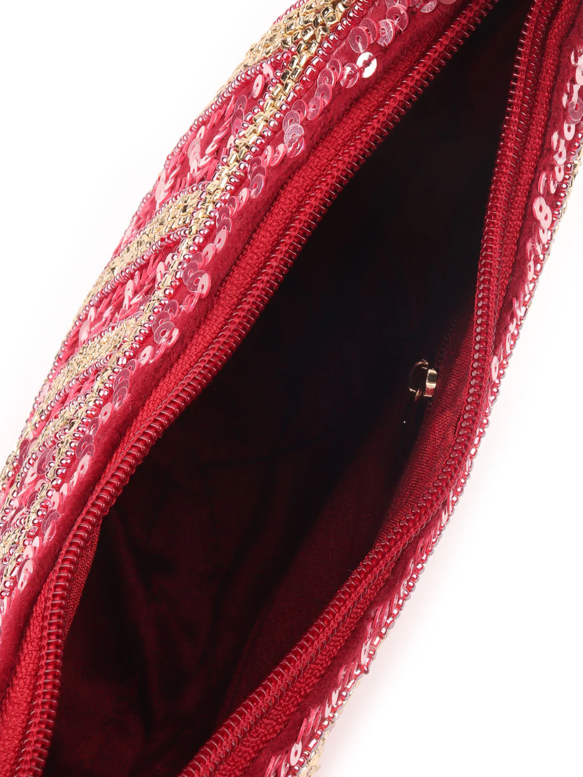Odette Maroon Suede Bead And Sequins Hand Bag For Women - Image 6