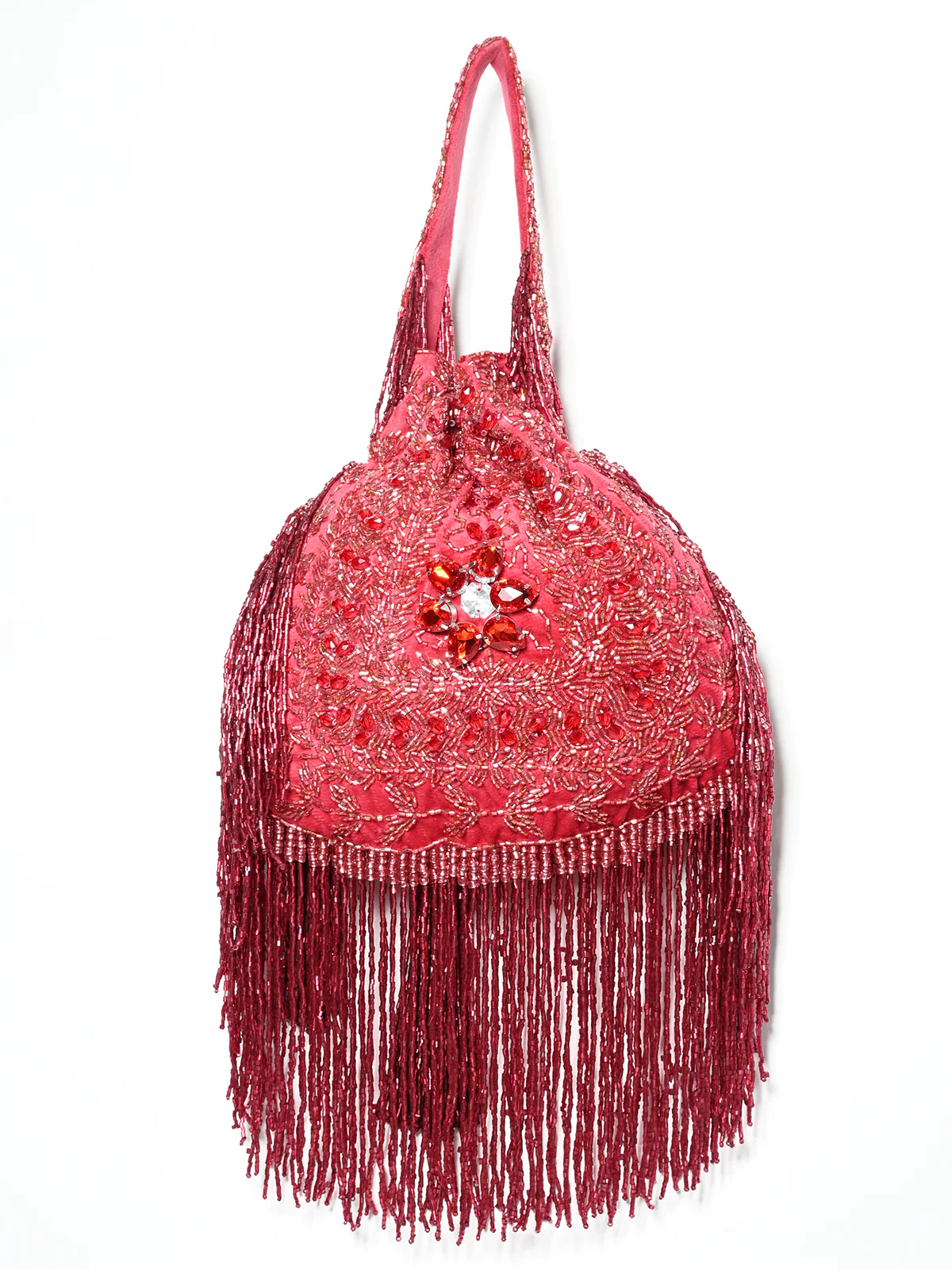 Odette Maroon Suede Cutdana Embellished Potli For Women - Image 4
