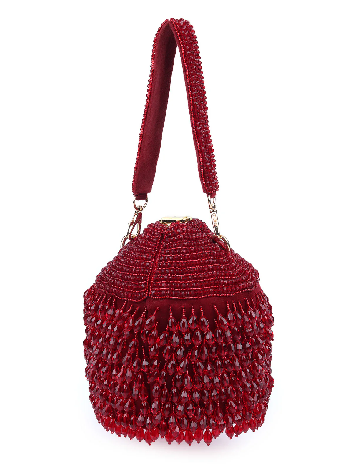 Odette Maroon Suede Embellished Potli For Women - Image 3
