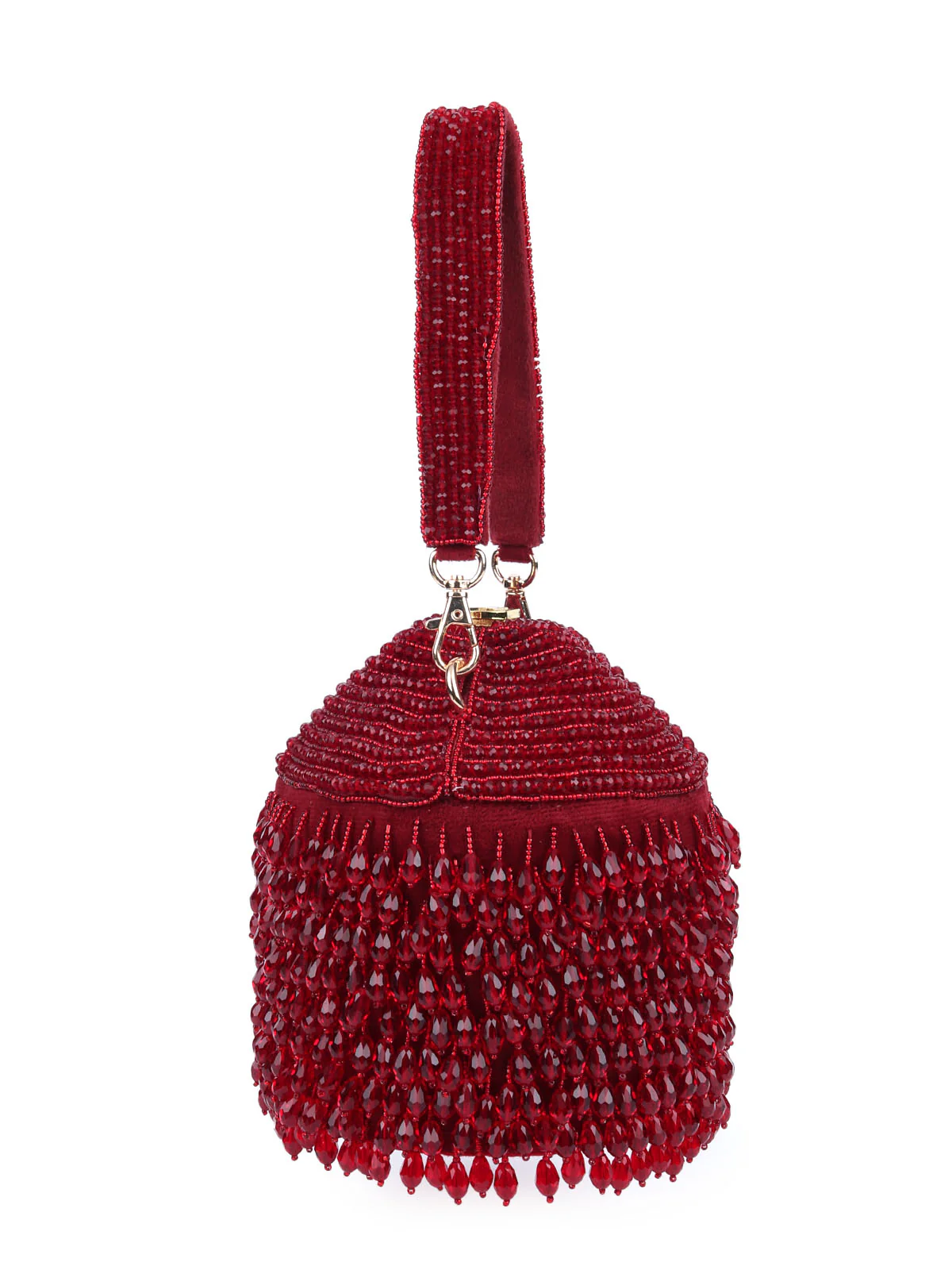 Odette Maroon Suede Embellished Potli For Women - Image 5