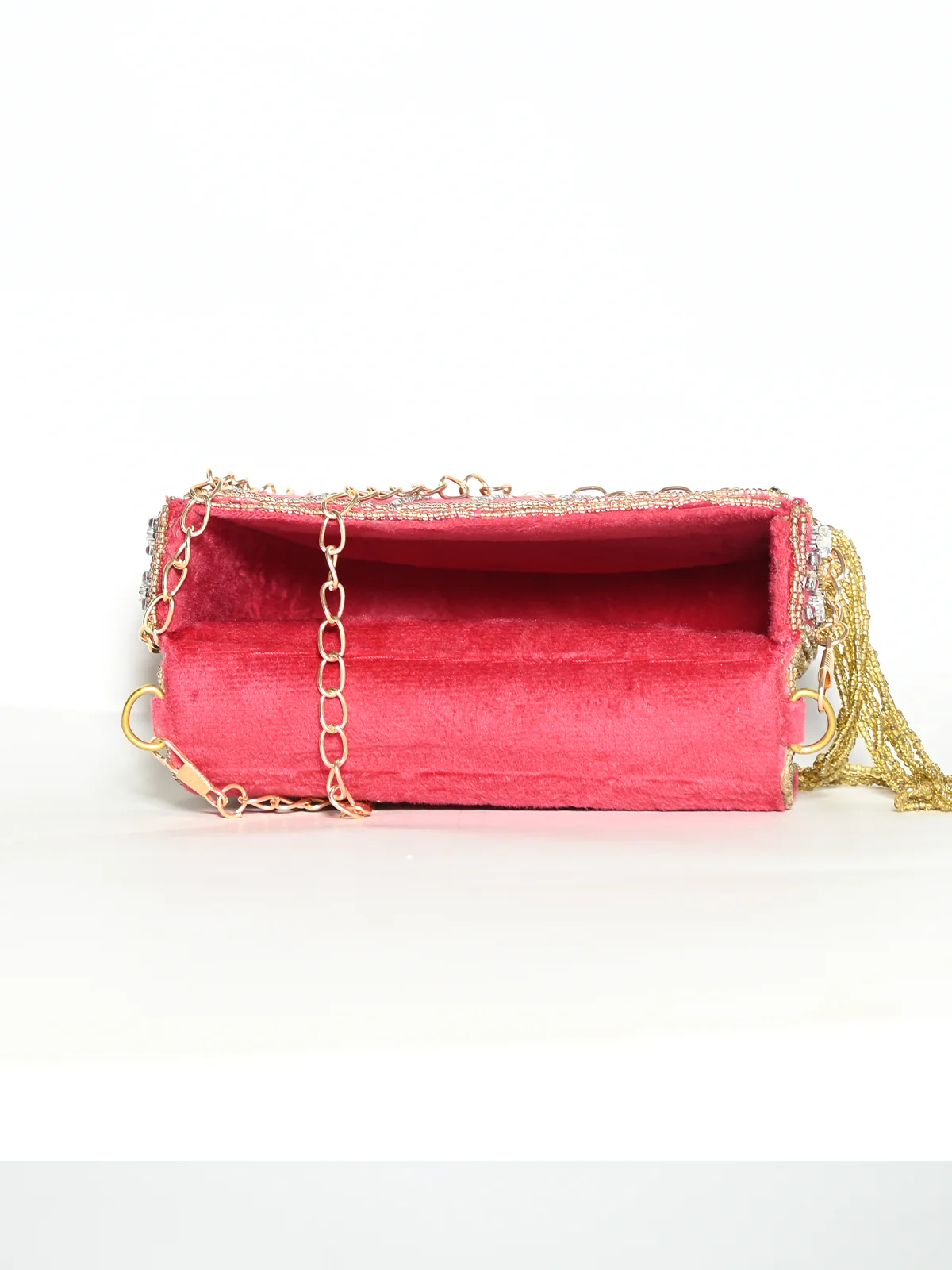 Odette Maroon Suede Stone And Cutdana Embellished Clutch For Women - Image 2