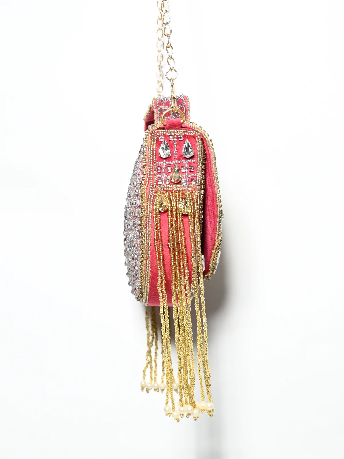 Odette Maroon Suede Stone And Cutdana Embellished Clutch For Women - Image 4