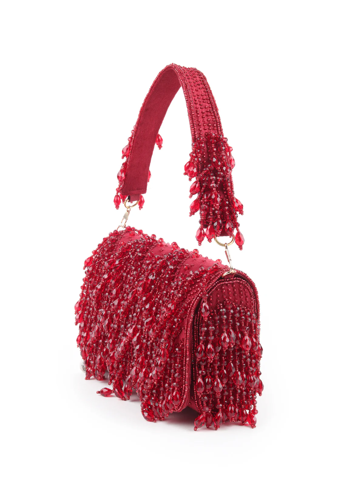 Odette Maroon Tassels Embellished Clutch Bag For Women - Image 4