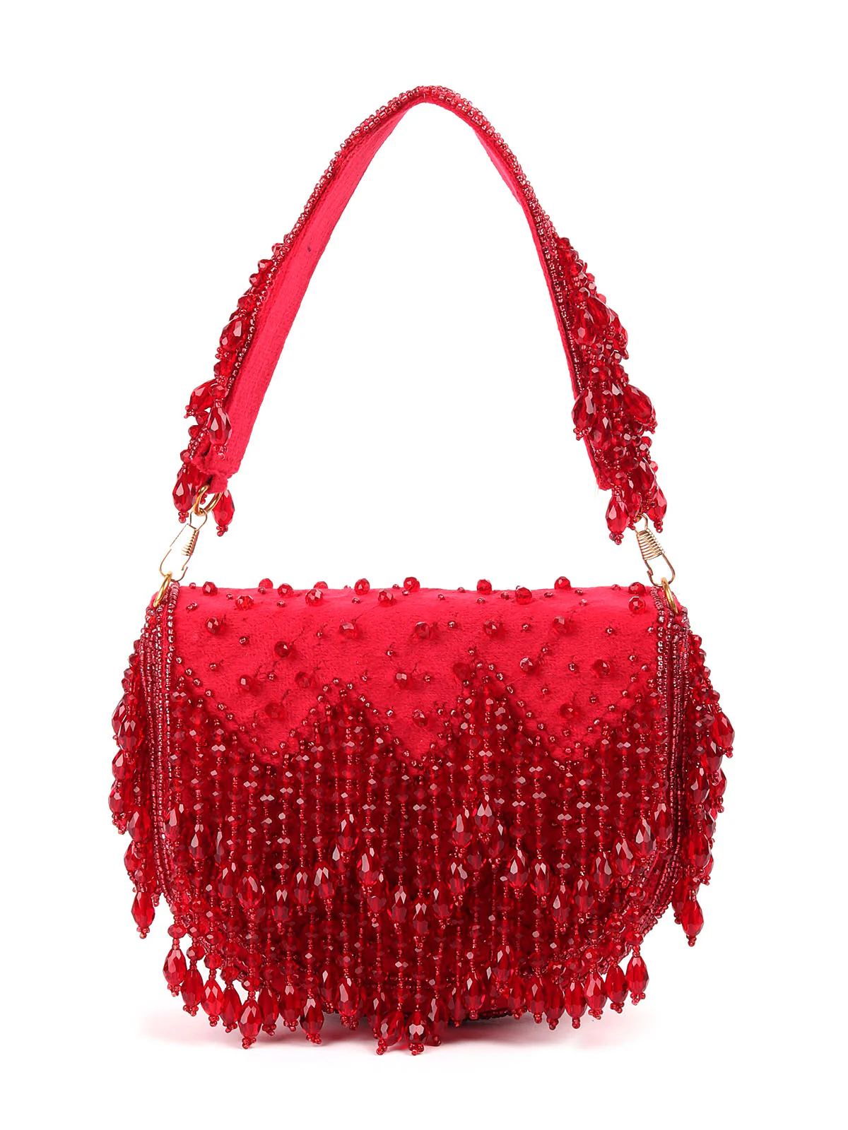 Odette Maroon Tassels Embellished Clutch For Women - Image 3