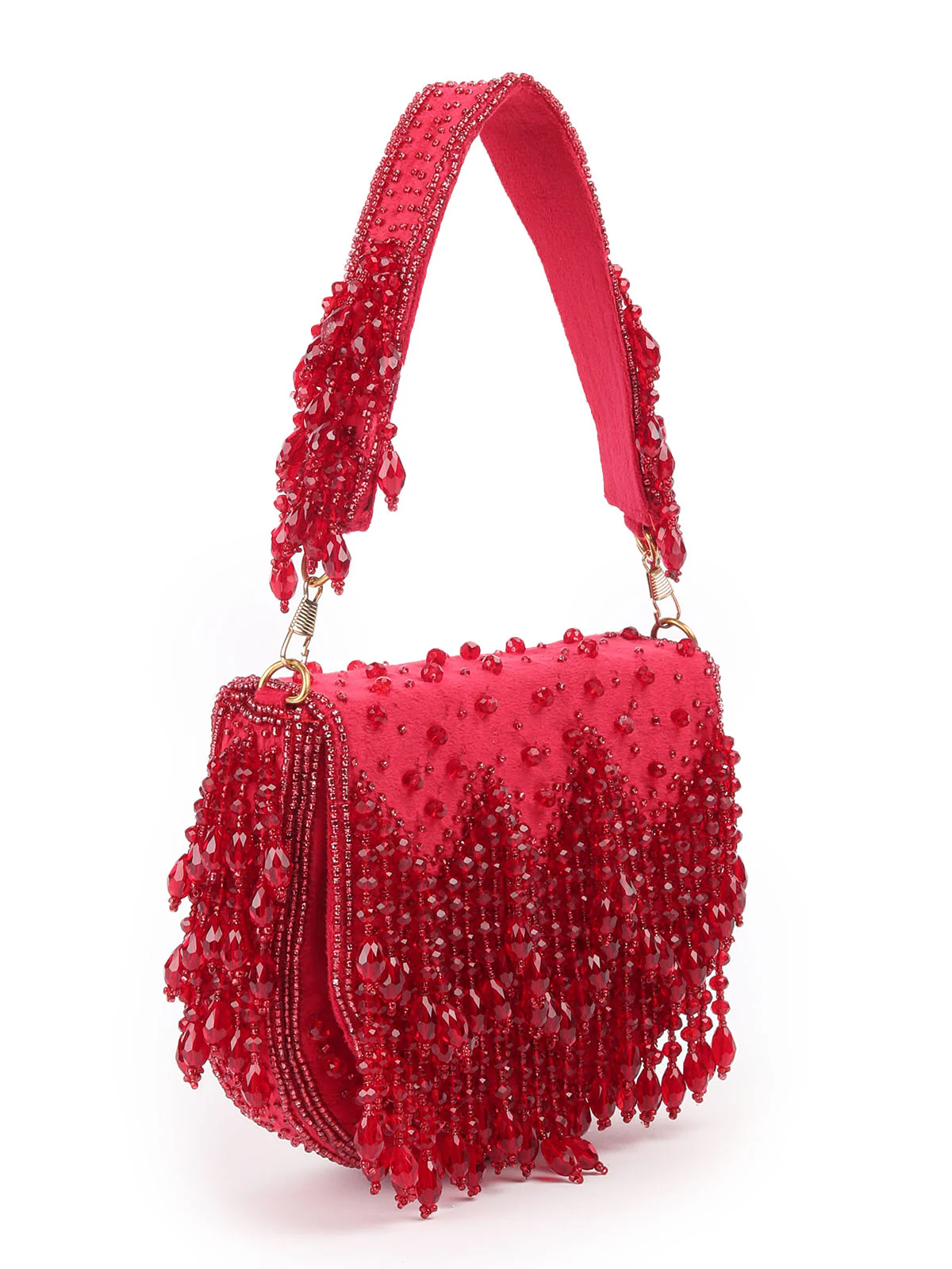 Odette Maroon Tassels Embellished Clutch For Women - Image 4