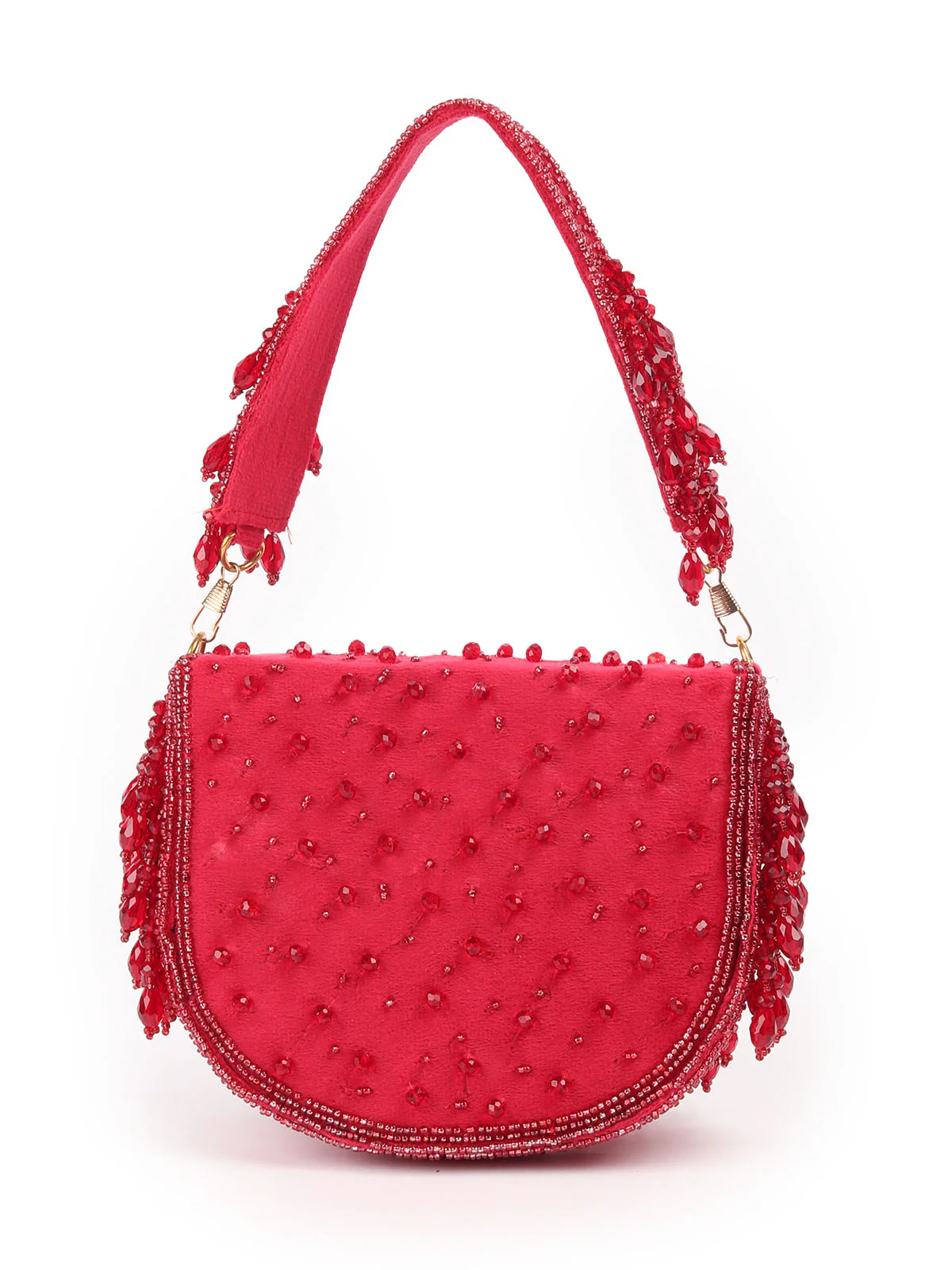 Odette Maroon Tassels Embellished Clutch For Women - Image 5