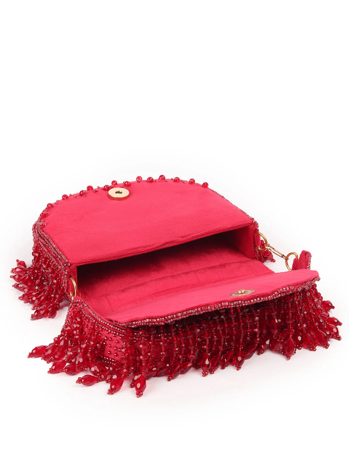 Odette Maroon Tassels Embellished Clutch For Women - Image 6