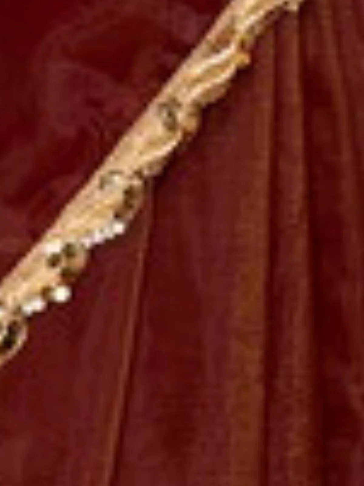 Odette Maroon Tissue Lace Work Saree With Unstitched Blouse For Women - Image 6