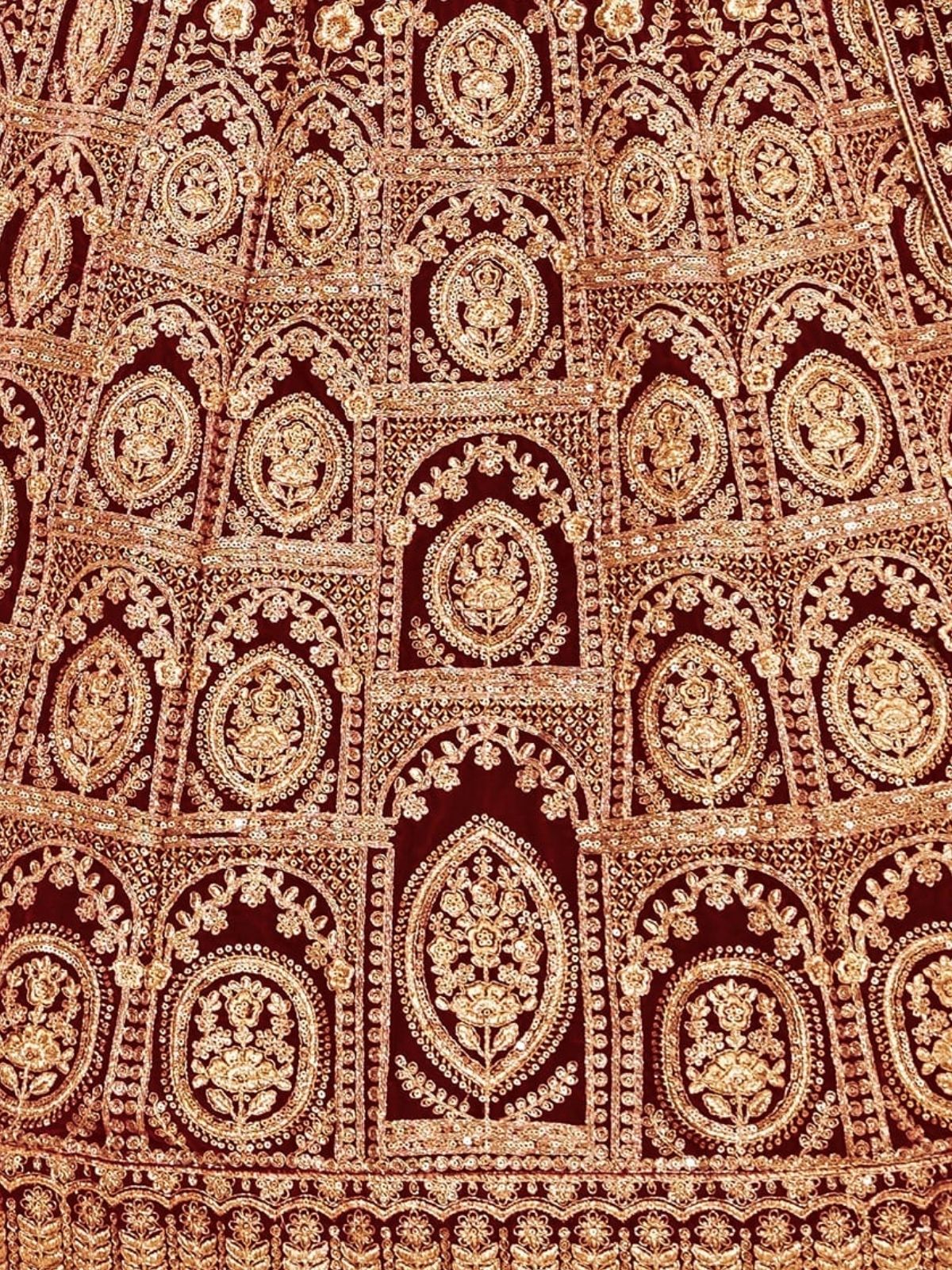 Odette Maroon Velvet Embroidered Semi Stitched Lehenga With Unstitched Blouse For Women - Image 5