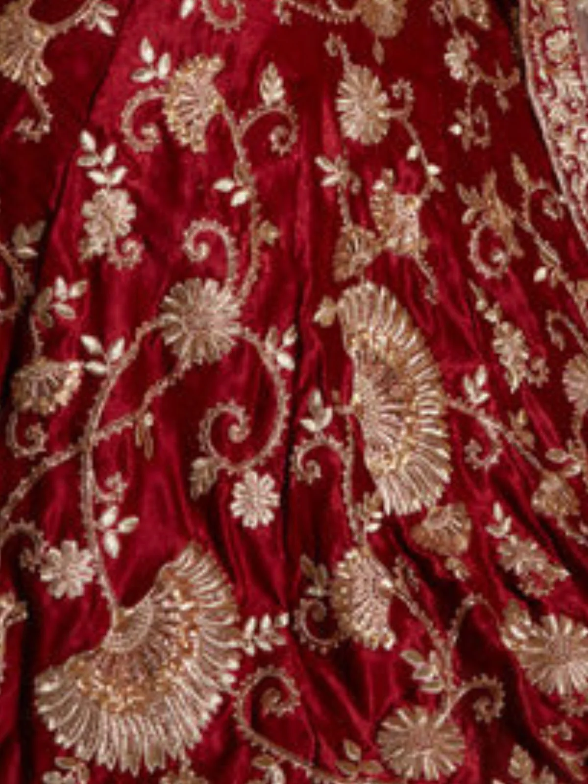 Odette Maroon Velvet  Embroidered  Semi-Stitched Lehenga With Unstitched Blouse For Women - Image 6