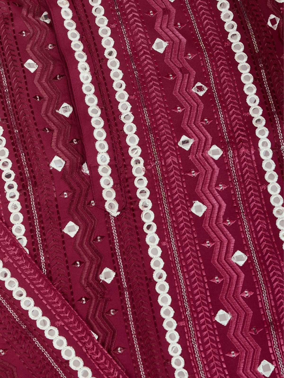 Odette Maroon Viscose Rayon Embroidered Stitched Kurta For Men - Image 6