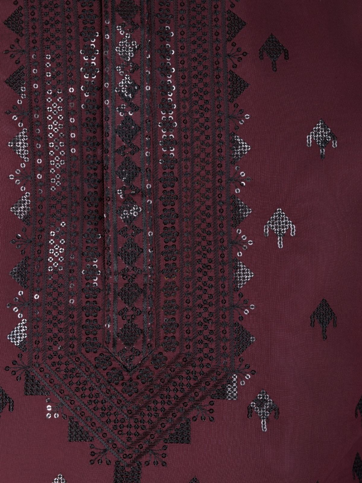 Odette Maroon Viscose Silk Embellished Stitched Kurta For Men - Image 6