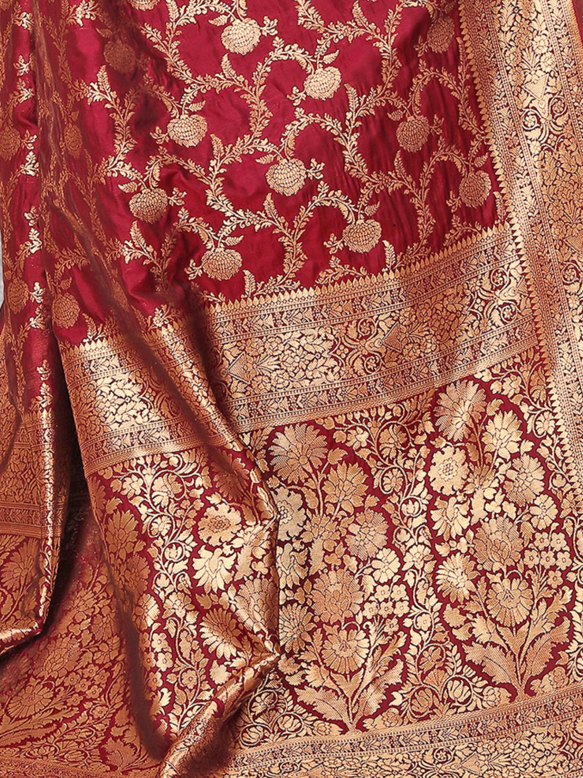 Odette Maroon Woven Banarasi Silk Saree With unstitched Blouse For Women - Image 6