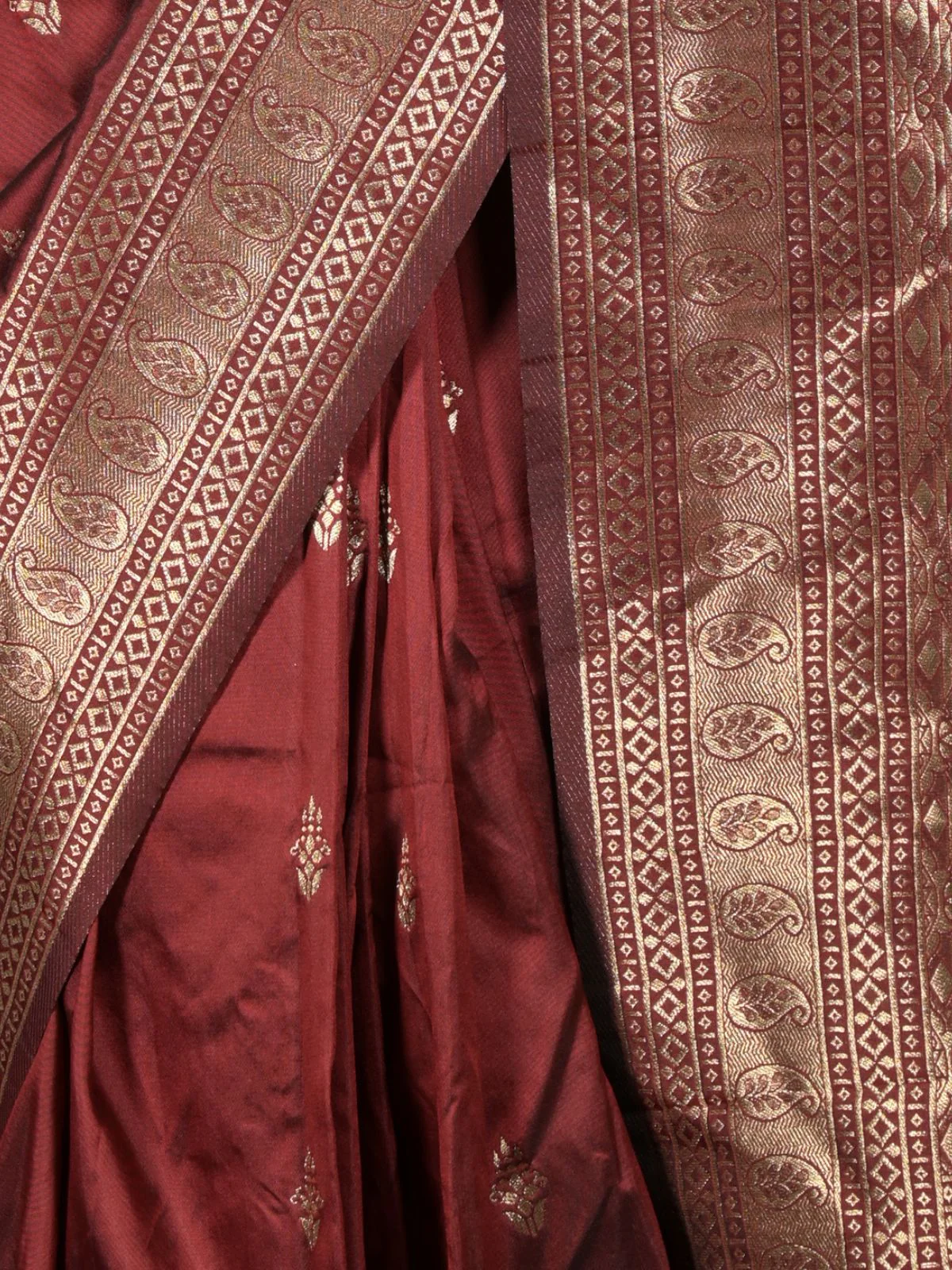 Odette Maroon Woven Silk Blend Saree with Unstitched Blouse for Women - Image 5