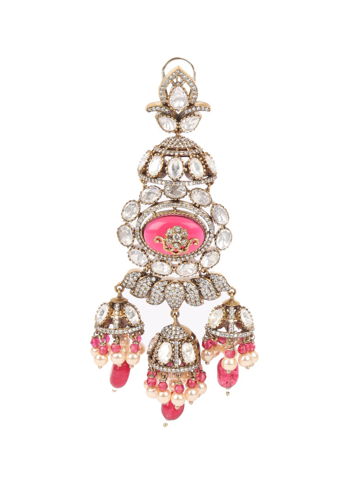 Odette Maroon Zircon Gold Plated Dangler Earrings For Women - Image 4