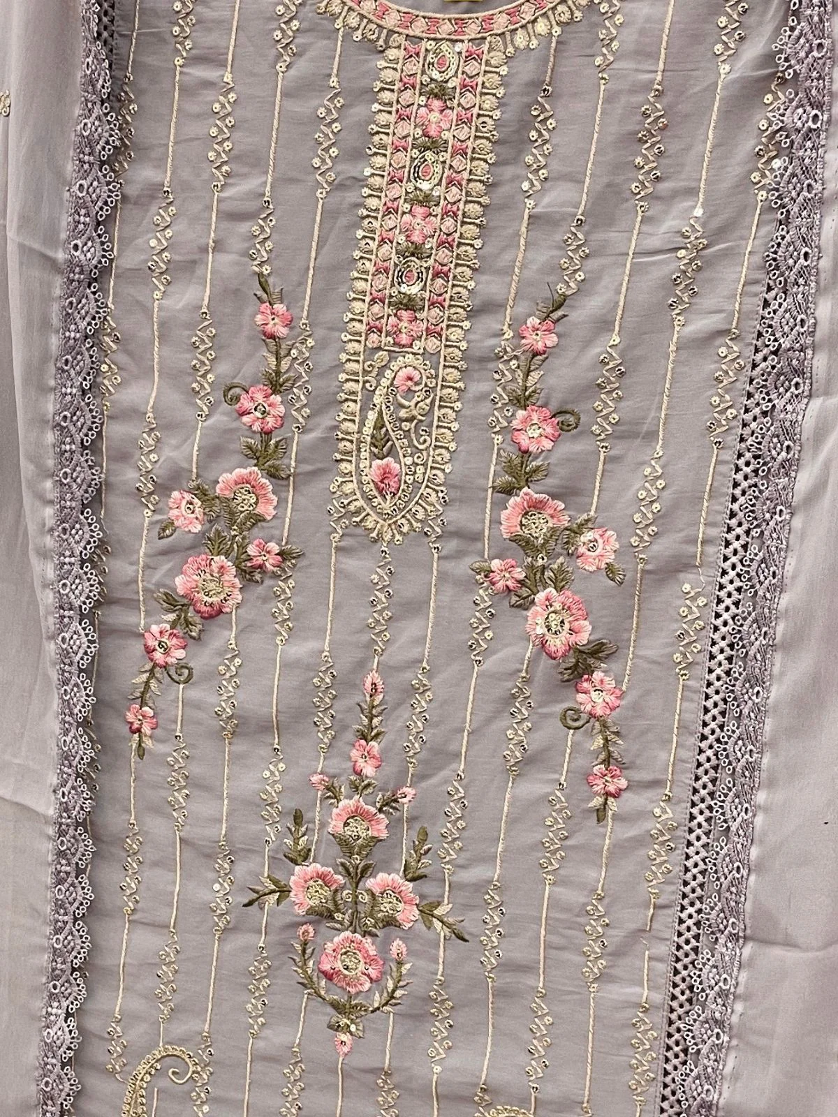 Odette Mauve Embroidered Georgette Semi Stitched Kurta Set with Dupatta For Women - Image 3