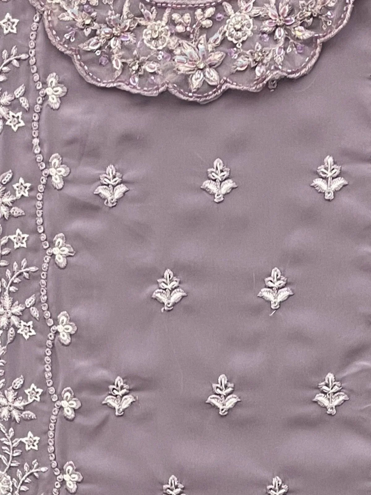 Odette Mauve Georgette Embroidered Semi-Stitched Kurta Set For Women - Image 3