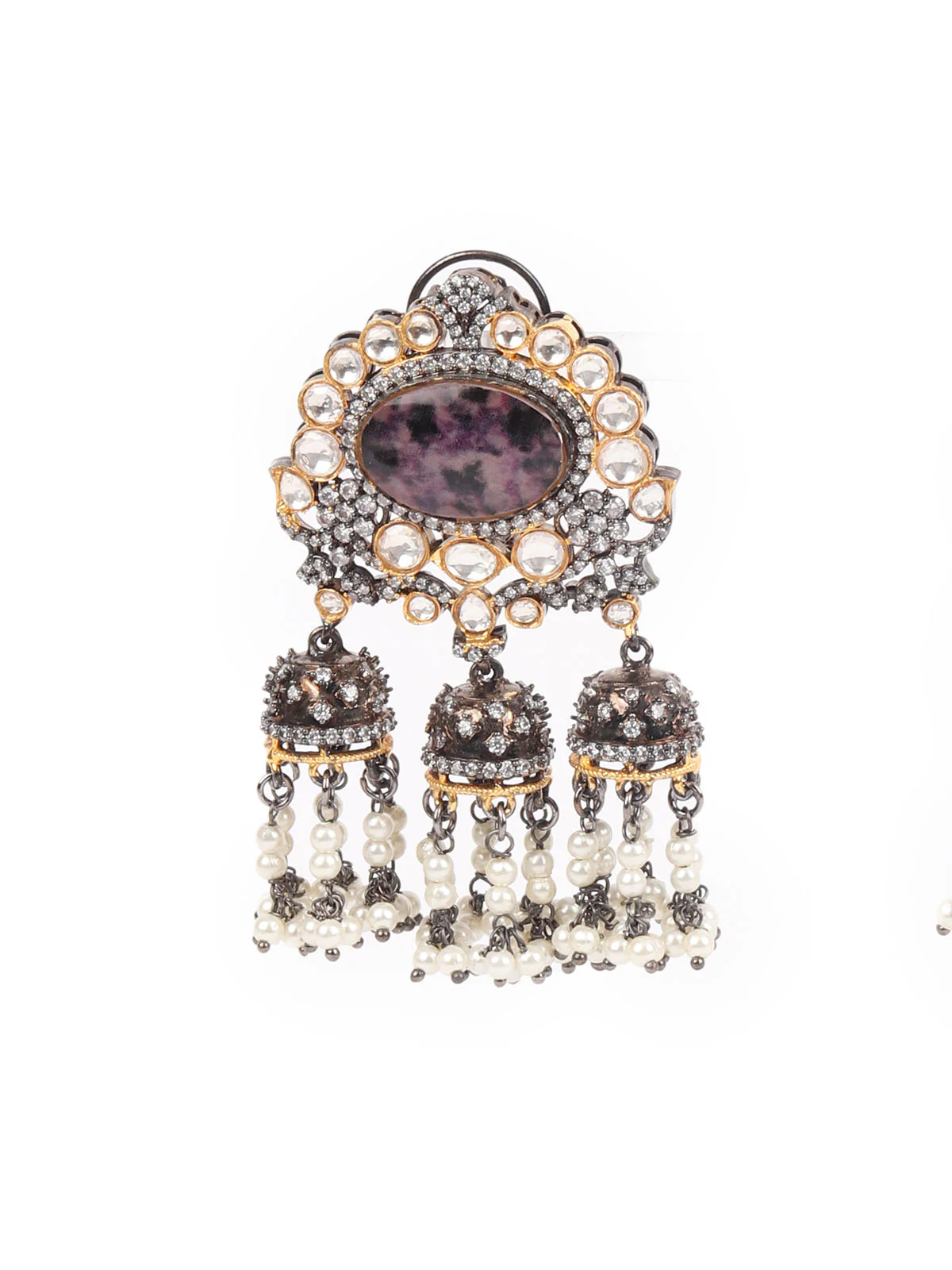 Odette Mauve Kundan Gold-Plated Dangler Earrings For Women - Image 4