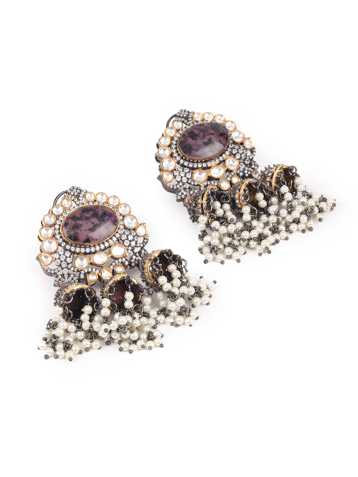 Odette Mauve Kundan Gold-Plated Dangler Earrings For Women - Image 5
