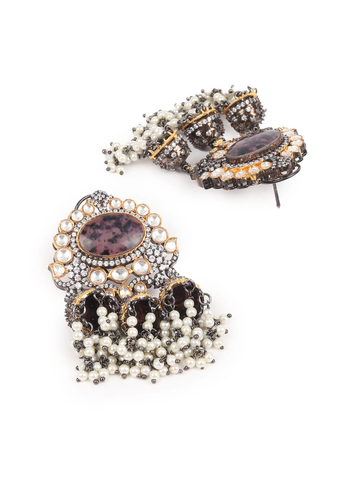 Odette Mauve Kundan Gold-Plated Dangler Earrings For Women - Image 6