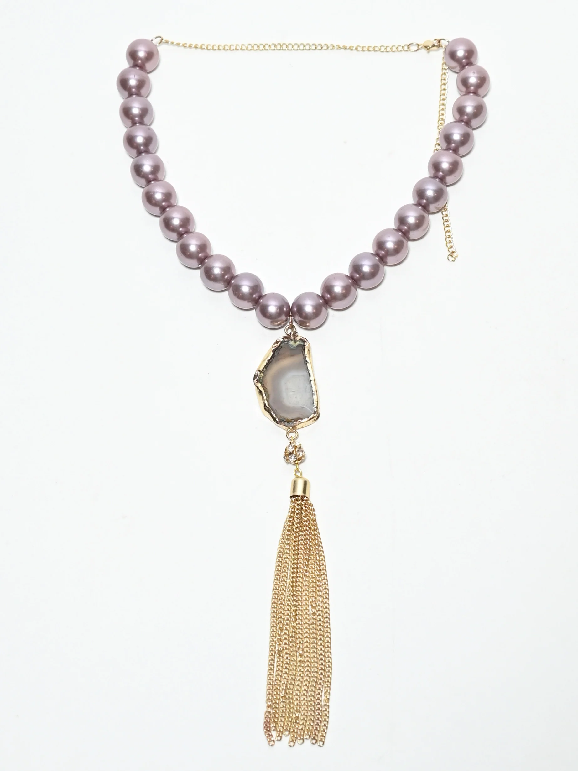 Odette Mauve Pink Alloy Pear And Stone Neckpiece For Women - Image 2