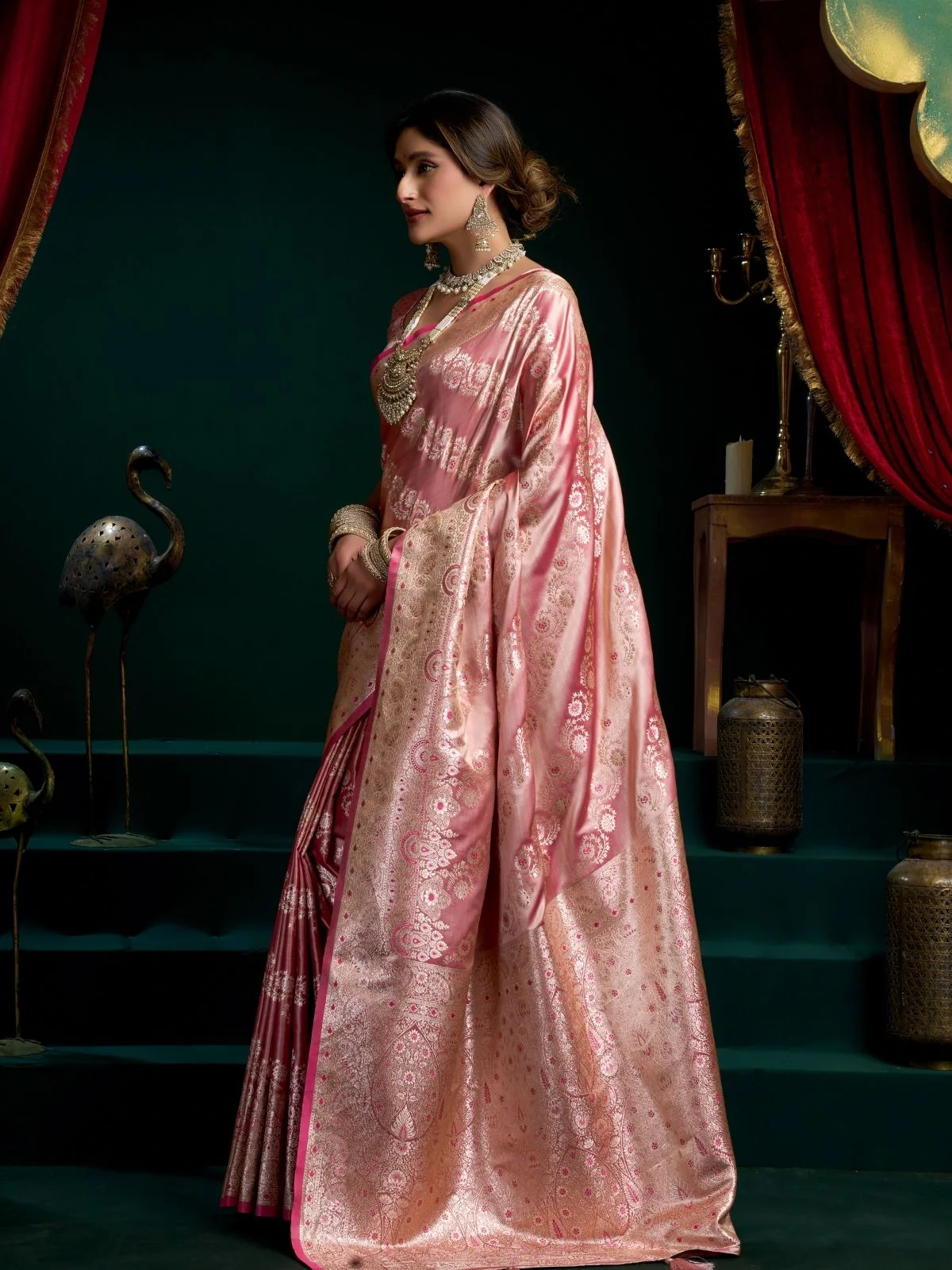 Odette Mauve Pink Silk Blend Woven Saree For Women - Image 2