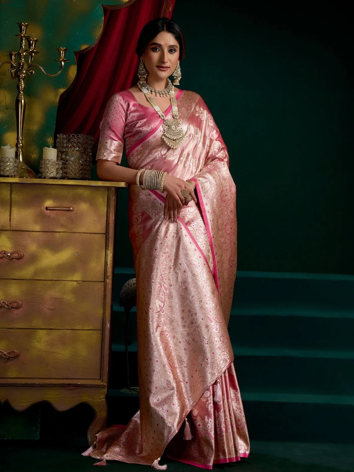 Odette Mauve Pink Silk Blend Woven Saree For Women - Image 3